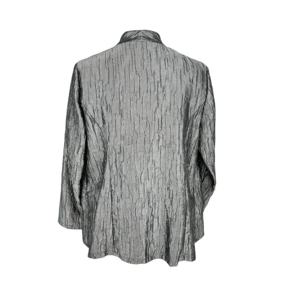 Coldwater‎ Creek SZ M Crinkled Metallic Open Front Jacket Blazer Textured Gray
